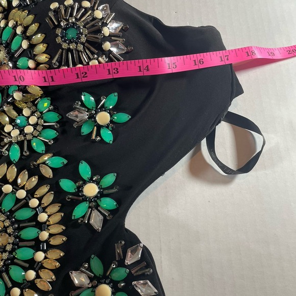 Rachel Allan Black Beaded Halter Prom Dress - Size 8 Form Fitting High Slit - Picture 5 of 9